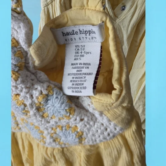 Haute Hippie Crochet Dress Girls 5t Yellow Sunflower Boho Baby Naturals - Picture 9 of 9